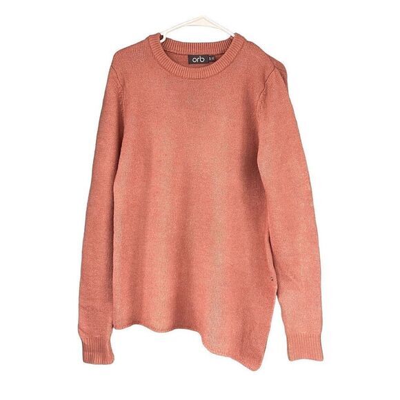 T4 Orb Knit Sweater Pullover Casual Long Sleeve‎ Crew Neck Salmon Pink S/P - Picture 1 of 5